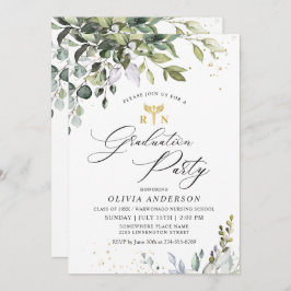 水彩ユーカリ看護学校卒業 招待状