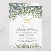 水彩ユーカリ看護学校卒業 招待状 (正面/裏面)