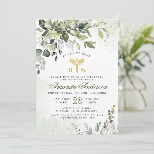 水彩ユーカリ看護学校卒業 招待状 (スタンド正面)