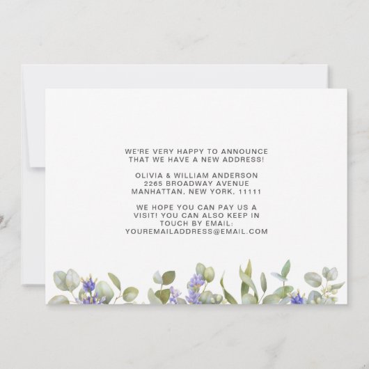 水彩ユーカリ移動告知カード 案内状 (裏面)