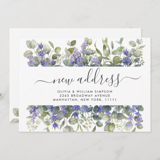 水彩ユーカリ移動告知カード 案内状 (正面/裏面)