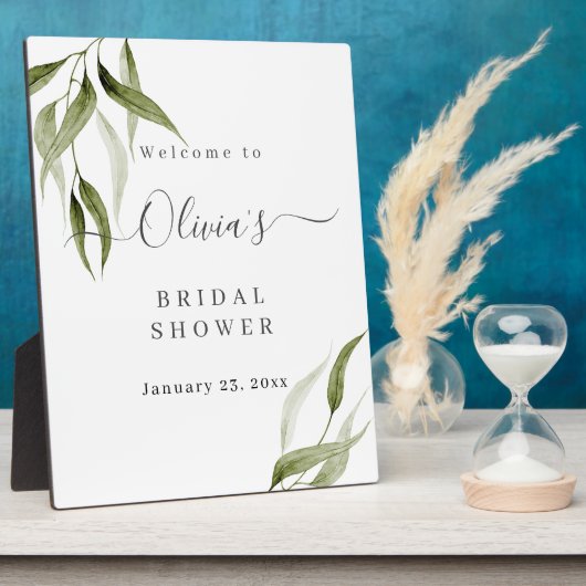 水彩ユーカリ素朴プタスブライダルシャワーイーゼル フォトプラーク (側面)