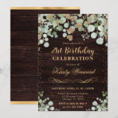 水彩ユーカリ素朴プタス金ゴールドグリッター誕生日 招待状 (正面/裏面)