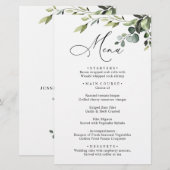 水彩ユーカリ結婚グリーンリーのディナーメニュー (正面/裏面)