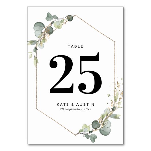 水彩ユーカリ結婚幾何学 テーブルナンバー (正面)