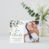 水彩ユーカリ結婚式の写真のお礼 ポストカード (スタンド正面)