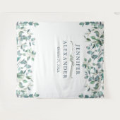 水彩ユーカリ結婚式写真ブース背景 タペストリー (正面(横))