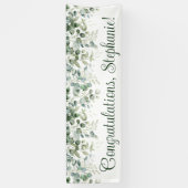 水彩ユーカリ緑おめでとう 横断幕 (縦)