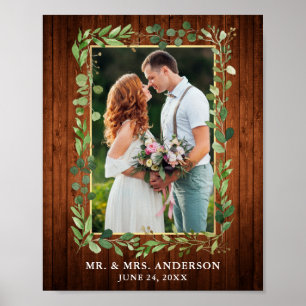 水彩ユーカリ緑の木の金ゴールド写真 ポスター