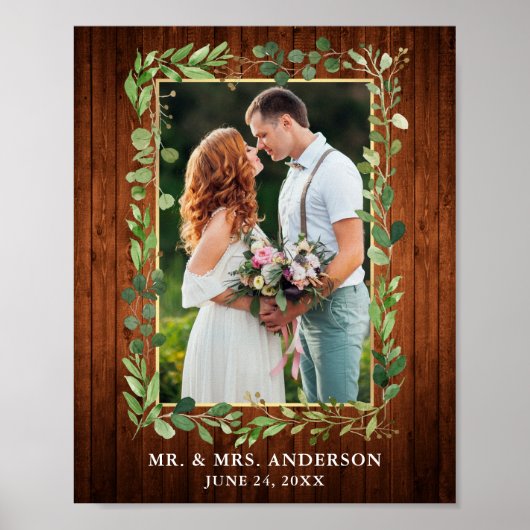 水彩ユーカリ緑の木の金ゴールド写真 ポスター (正面)