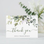 水彩ユーカリ緑の水色 サンキューカード (スタンド正面)