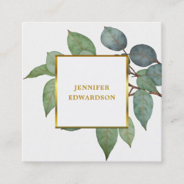 水彩ユーカリ緑プロフェッショナル スクエア名刺