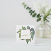 水彩ユーカリ緑プロフェッショナル スクエア名刺 (スタンド正面)