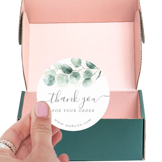 水彩ユーカリ緑金ゴールドありがとう ラウンドシール