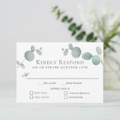 水彩ユーカリ緑RSVPと4つのエントリ 出欠カード (スタンド正面)
