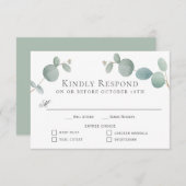 水彩ユーカリ緑RSVPと4つのエントリ 出欠カード (正面/裏面)