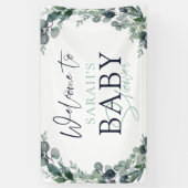 水彩ユーカリ葉ウェルカムベビーシャワー 横断幕 (縦)