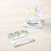 水彩ユーカリ葉ブライダルシャワー スクエアペーパーコースター (インサイチュ)