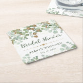 水彩ユーカリ葉ブライダルシャワー スクエアペーパーコースター (アングル)