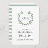 水彩ユーカリ葉枠ブライデスメイド 招待状 (正面/裏面)