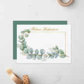 水彩ユーカリ葉金ゴールド枠 ノートカード (正面/裏面インサイチュ)