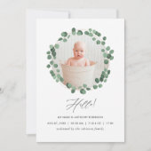 水彩ユーカリ誕生発表カード 案内状 (正面)