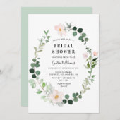 水彩ユーカリ赤面フローラブライダルシャワー 招待状 (正面/裏面)
