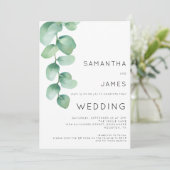 水彩ユーカリ3枚写真QRコード結婚式 招待状 (スタンド正面)