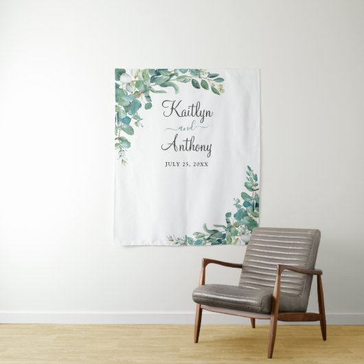 水彩ユーカリ ウェディング フォトブース タペストリー (インサイチュ)