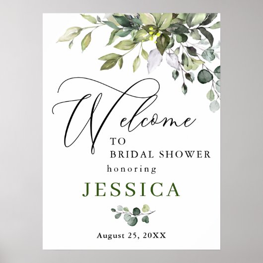 水彩ユーカリ ウェルカムサイン 結婚式前のおもてなし ポスター (正面)
