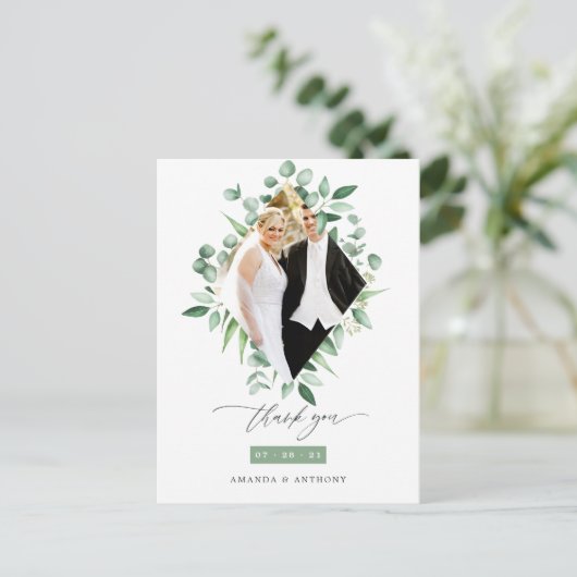 水彩ユーカリ ウッドランドグリーン サンキュー ポストカード (スタンド正面)