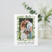 水彩ユーカリ ゴールド ウェディング ラブ サンクス ポストカード (スタンド正面)