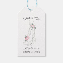 水彩ユーカリ フラワープリントのドレス ブライダルシャワー ギフトタグ