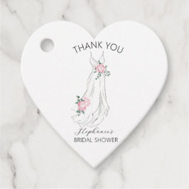 水彩ユーカリ フラワープリントのドレス ブライダルシャワー フェイバータグ