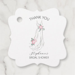 水彩ユーカリ フラワープリントのドレス ブライダルシャワー フェイバータグ