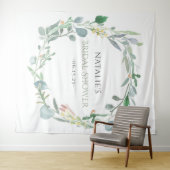 水彩ユーカリ フローラル グリーン ブライダル シャワー タペストリー (インサイチュ(横))