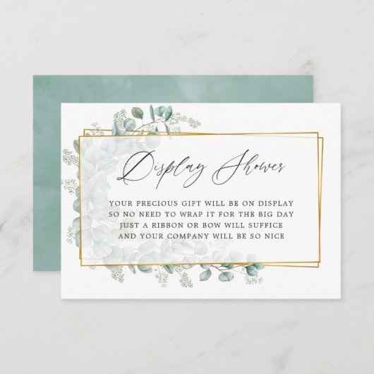 水彩ユーカリ ブライダルシャワー ディスプレイ シャワー エンクロージャーカード (正面/裏面)