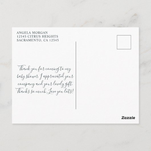 水彩ユーカリ ベイビーシャワー サンクスカード ポストカード (裏面)