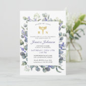 水彩ユーカリ·ラベンダー看護卒業 招待状 (スタンド正面)
