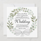 水彩ユーカリ&リーフリース結婚ズ 招待状 (正面)