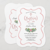 水彩ユーカリ ローズゴールド 十字架 洗礼 招待状 (正面/裏面)