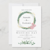 水彩ユーカリ ローズ ジオメトリック ウェディング 招待状 (正面)