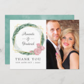 水彩ユーカリ ローズ ジオメトリック サンキューカード (正面/裏面)