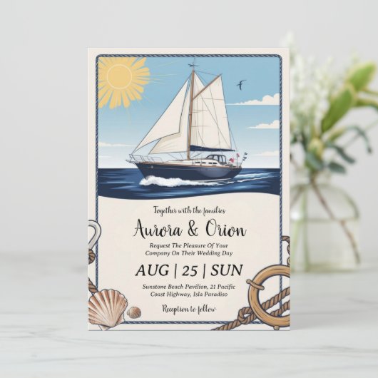 水彩ヨット結婚式招待状 招待状 (スタンド正面)