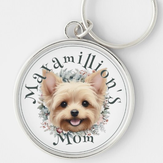 水彩ヨークシャーテリア及びフローラリース キーホルダー (正面)