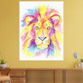 水彩ライオンキャンバスアート – カラフル動物 キャンバスプリント (インサイチュ (リビング))
