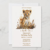 水彩ライオンキングのワイルドワン誕生日 招待状 (正面)