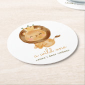 水彩ライオントロピカルチョ離れンベビーシャワー ラウンドペーパーコースター (アングル)