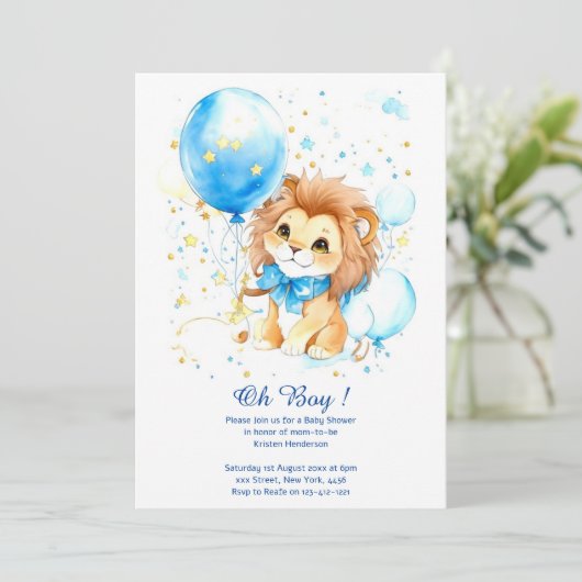 水彩ライオンベビーシャワー招待状 招待状 (スタンド正面)