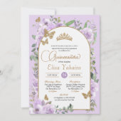 水彩ライトパープルバタフライキンセアニラ 招待状 (正面)